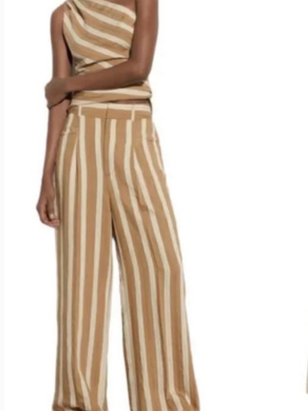 Zara Cream and Tan Vertical Stripe Wide-Leg Pants